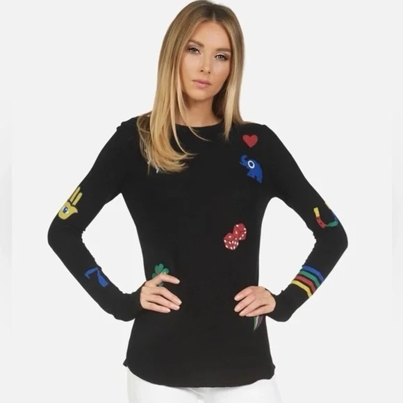 Lauren Moshi McKinley Lucky Elements Top NWT Black Waffle Knit Thumbhole - Picture 1 of 14
